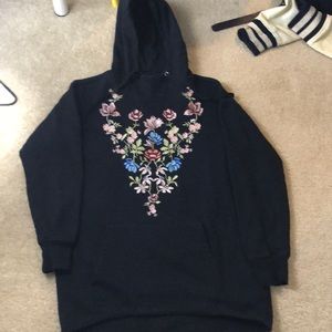 Hoodie dress embellished floral cowl neck